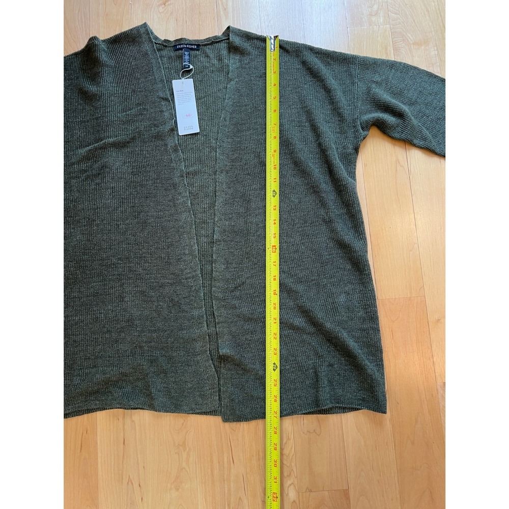 Eileen Fisher Cardigan Women L Green Cardigan Organic Linen Knit Sweater NWT - Picture 4 of 7